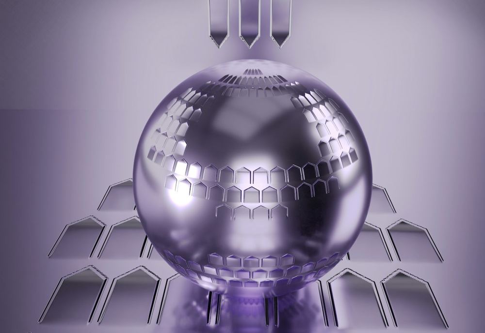 Abstract purple metallic sphere, AI technology concept